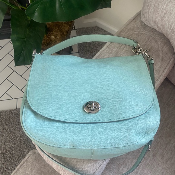 Coach Turnlock Hobo Shoulder Bag With Crossbody Strap light blue - Picture 1 of 14